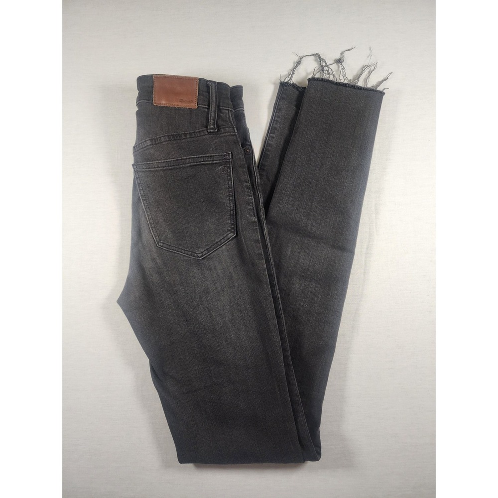 Madewell Curvy High-Rise Skinny Jeans Black Distressed Raw Hem Tall Long 26TL